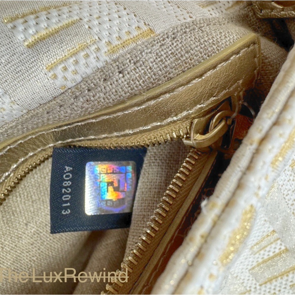 AUTH Rare FENDI ZUCCA BAGUETTE LIKE NEW! white gold Monogram Shoulder Bag COA ⭐️ - Picture 14 of 16